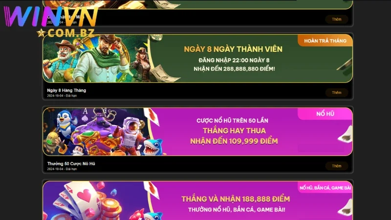 Khuyến mãi Winvn là những phần quà hấp dẫn dành cho hội viên